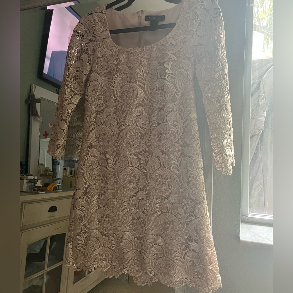 Tan Shimmer long sleeve mini dress